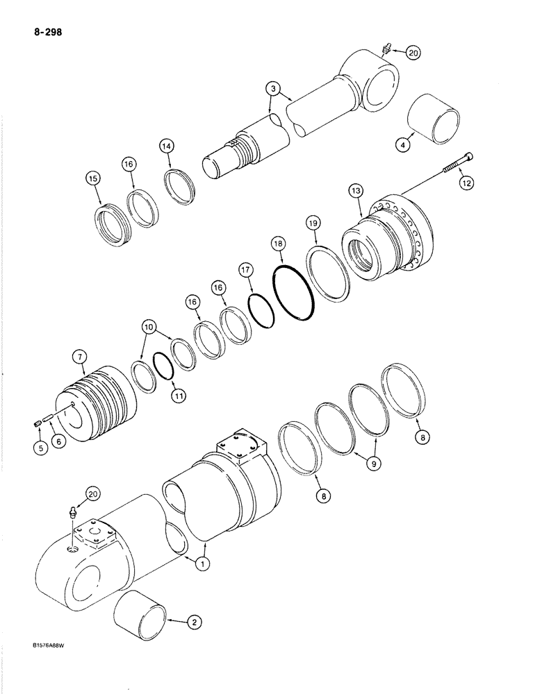 Схема запчастей Case 170B - (8-298) - ARM CYLINDER, P.I.N. 74444, 74445 AND 74448 THROUGH 74456 (08) - HYDRAULICS