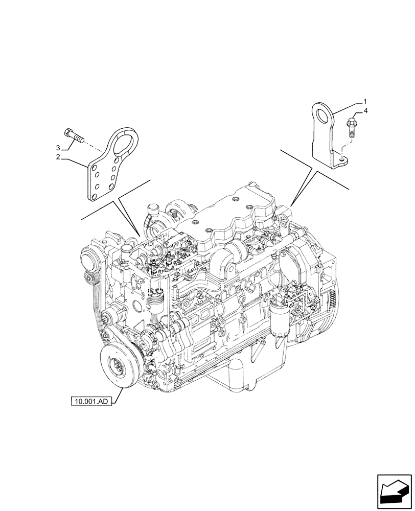 Схема запчастей Case F4HFE613D B007 - (10.001.AK) - ENGINE, HOOK (10) - ENGINE