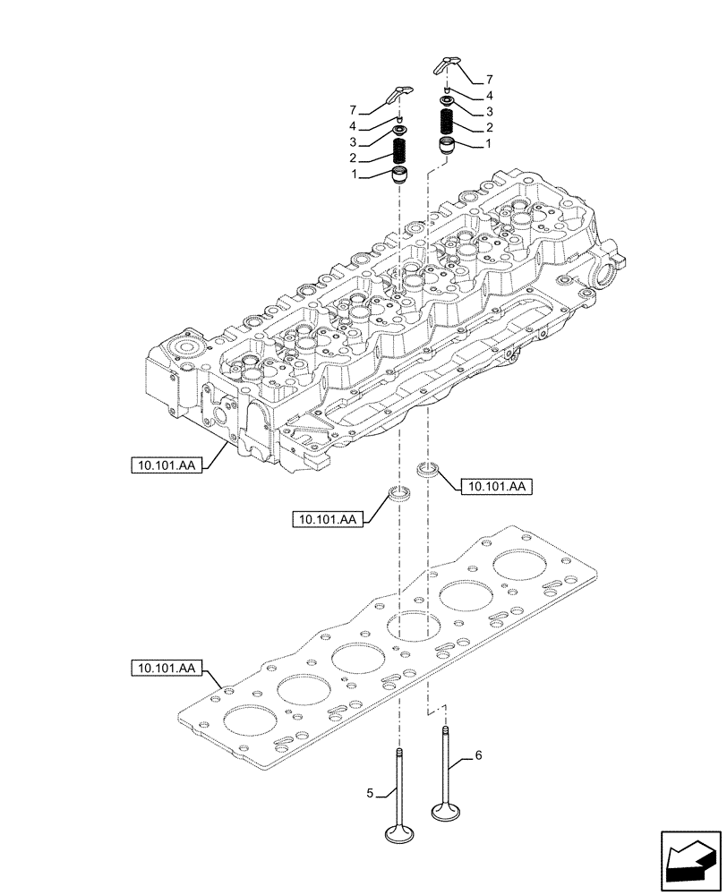 Схема запчастей Case F4HFE613E B005 - (10.101.AM) - CYLINDER HEAD, VALVE (10) - ENGINE