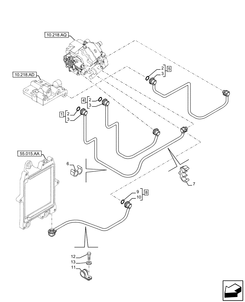 Схема запчастей Case F4HFE613D B007 - (10.210.AF) - FUEL LINE (10) - ENGINE