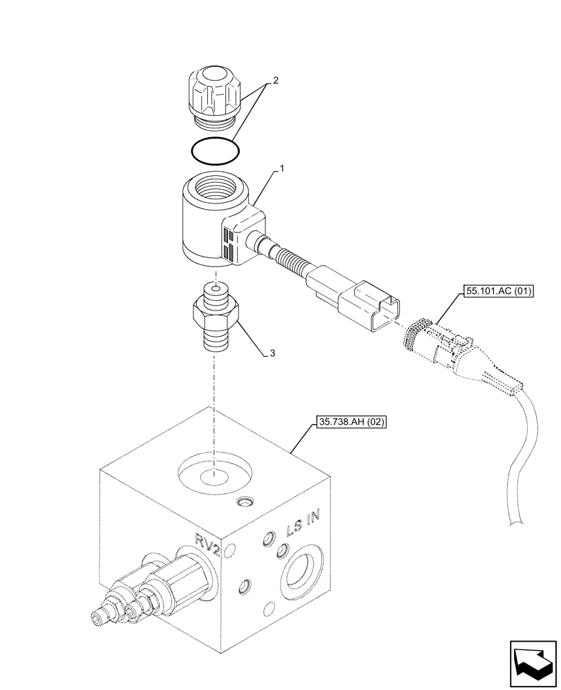 Схема запчастей Case 580SN WT - (55.512.CG[03]) - VAR - 423080 - SOLENOID, OBJECT HANDLING (55) - ELECTRICAL SYSTEMS