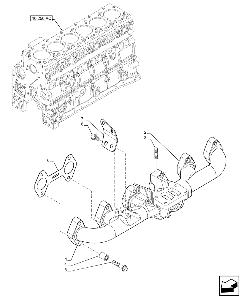 Схема запчастей Case F4HFE613D B007 - (10.254.AC) - EXHAUST MANIFOLD WITH BRACKET (10) - ENGINE