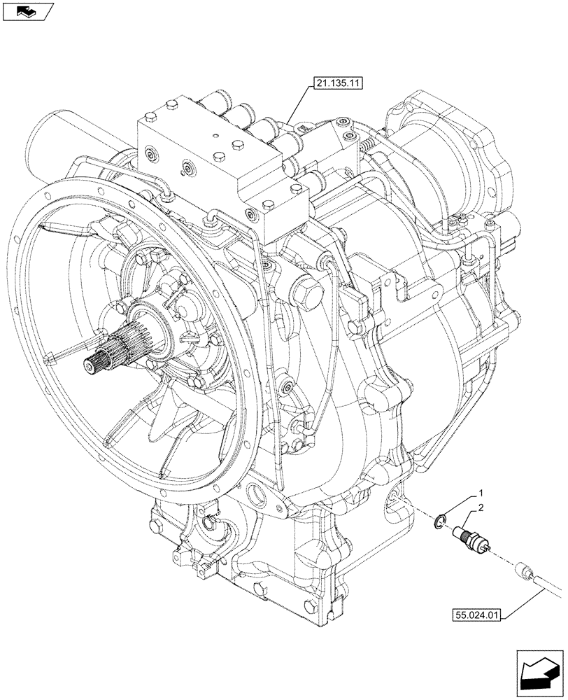 Схема запчастей Case 590SN - (55.020.03[01]) - VAR - 423062 - TRANSMISSION, POWERSHIFT, SPEED SENSOR (55) - ELECTRICAL SYSTEMS