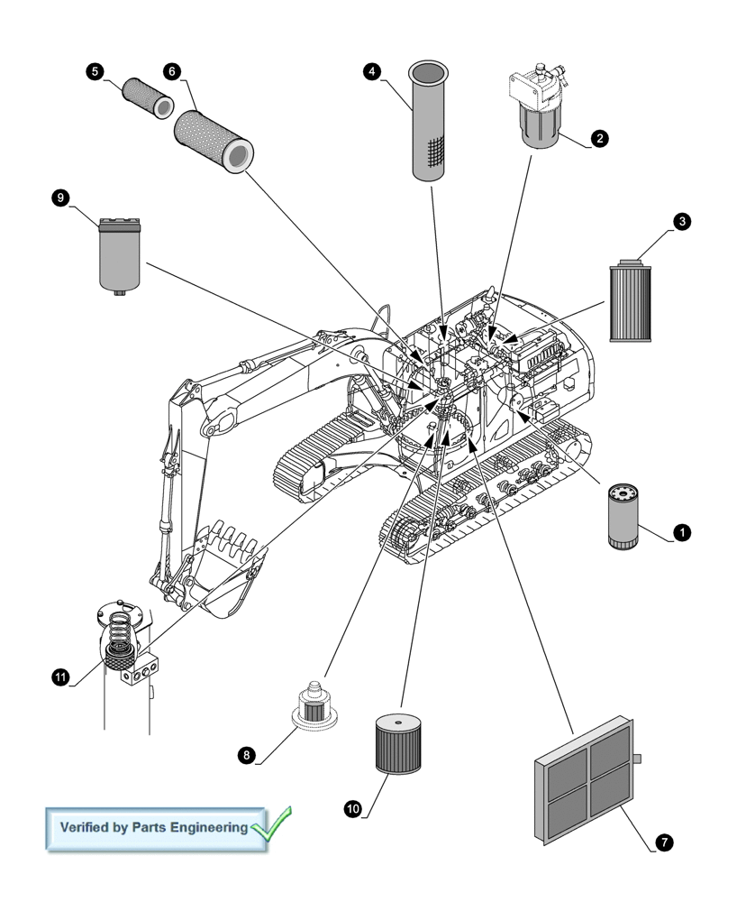 Схема запчастей Case CX210C LC - (05.100.04[01]) - MAINTENANCE PARTS - FILTERS (05) - SERVICE & MAINTENANCE