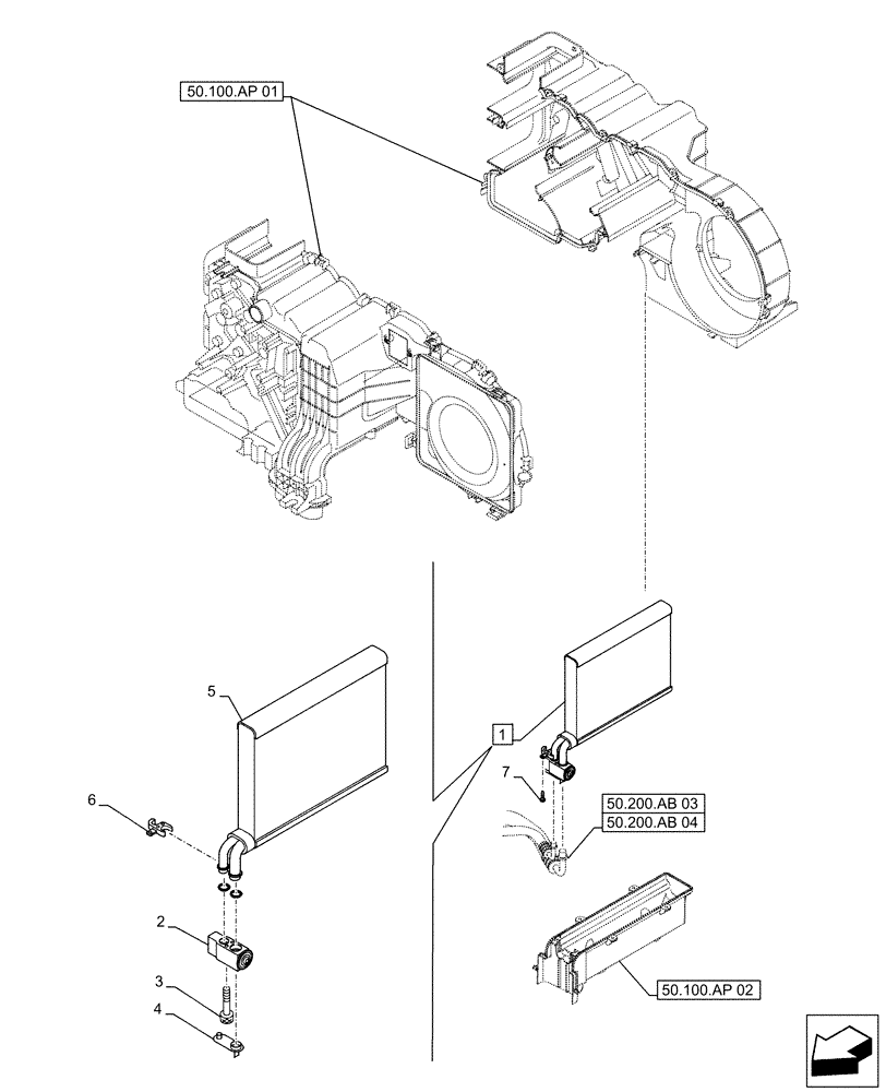 Схема запчастей Case CX500D RTC - (50.200.CA) - AIR CONDITIONING, EVAPORATOR (50) - CAB CLIMATE CONTROL