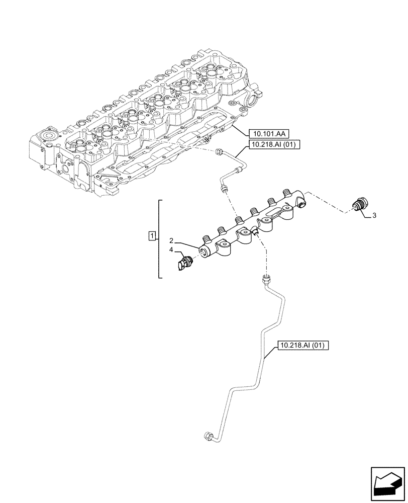 Схема запчастей Case F4HFE613D B007 - (10.218.AA) - FUEL SYSTEM INJECTOR, LINE (10) - ENGINE