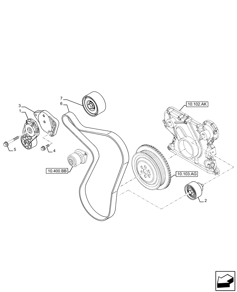 Схема запчастей Case F4HFE613D B007 - (10.414.AE) - BELT TENSIONER (10) - ENGINE