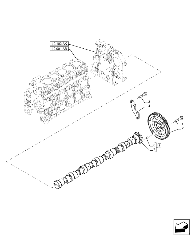 Схема запчастей Case F4HFE613E B005 - (10.106.AA) - CAMSHAFT (10) - ENGINE