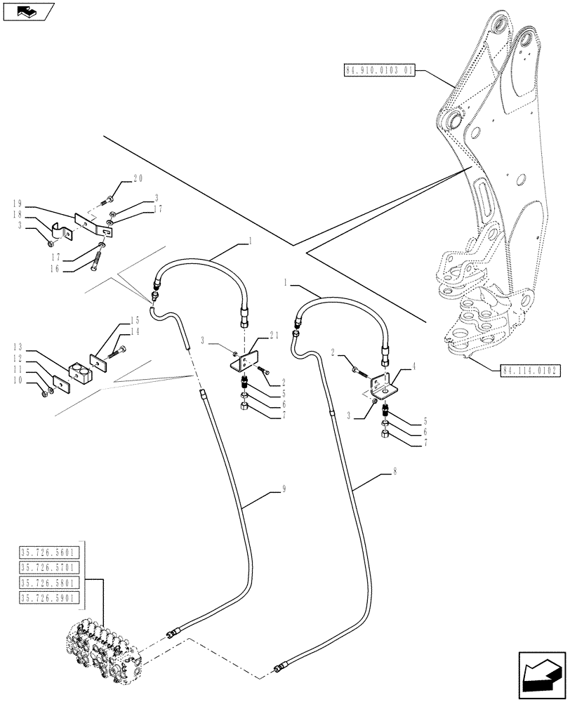 Схема запчастей Case 590SN - (35.726.1802) - AUX HYDS PARTS FOR STD DIPPER (35) - HYDRAULIC SYSTEMS