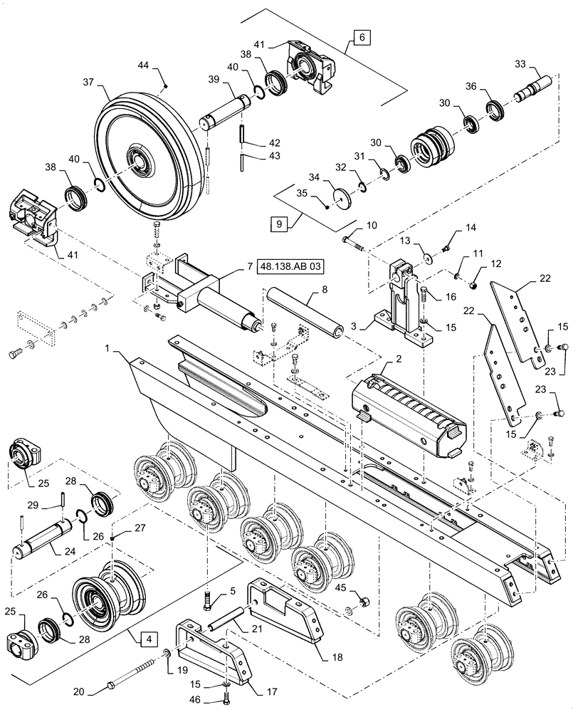 Схема запчастей Case 850M WT/LGP - (48.138.AB[02]) - LH TRACK ASSY (48) - TRACKS & TRACK SUSPENSION