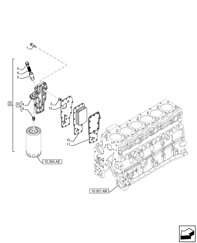 Схема запчастей Case F4HFE613E B005 - (10.408.AO) - ENGINE OIL, COOLER (10) - ENGINE