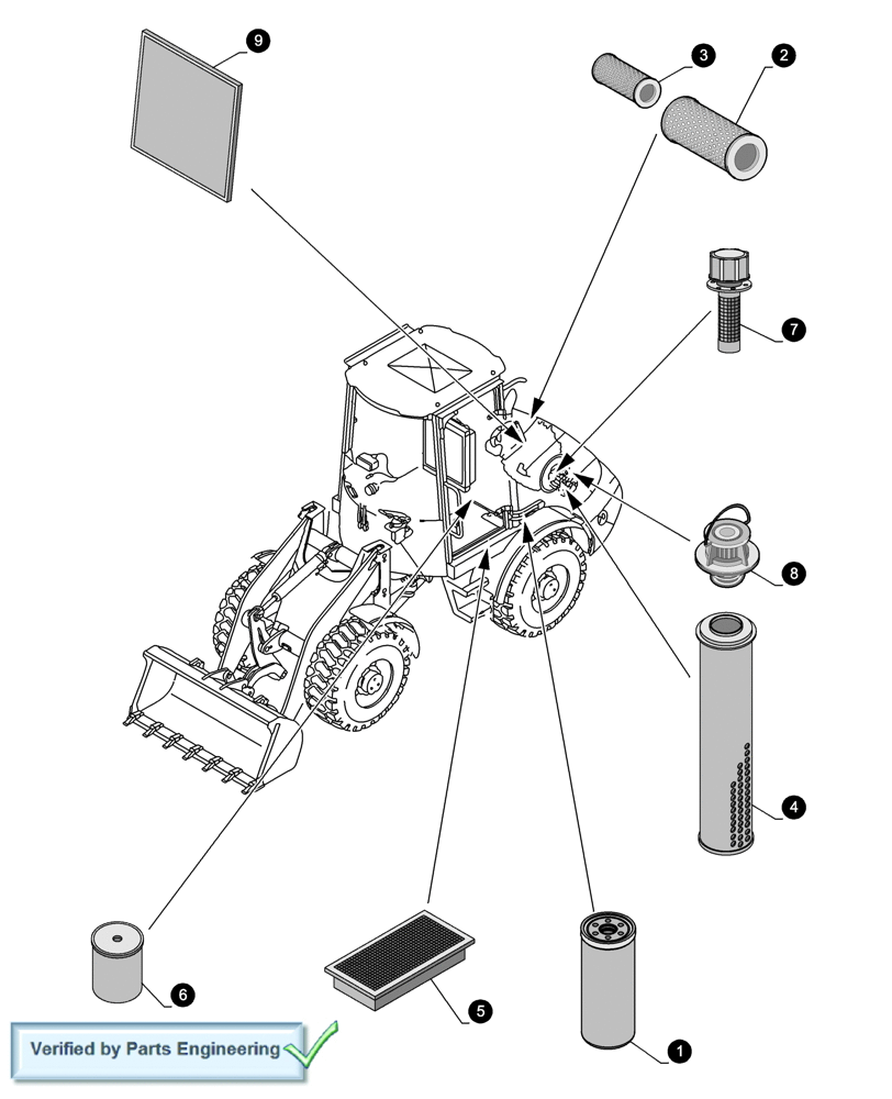 Схема запчастей Case 321E - (0.05.4[01]) - MAINTENANCE PARTS - FILTERS (00) - GENERAL & PICTORIAL INDEX