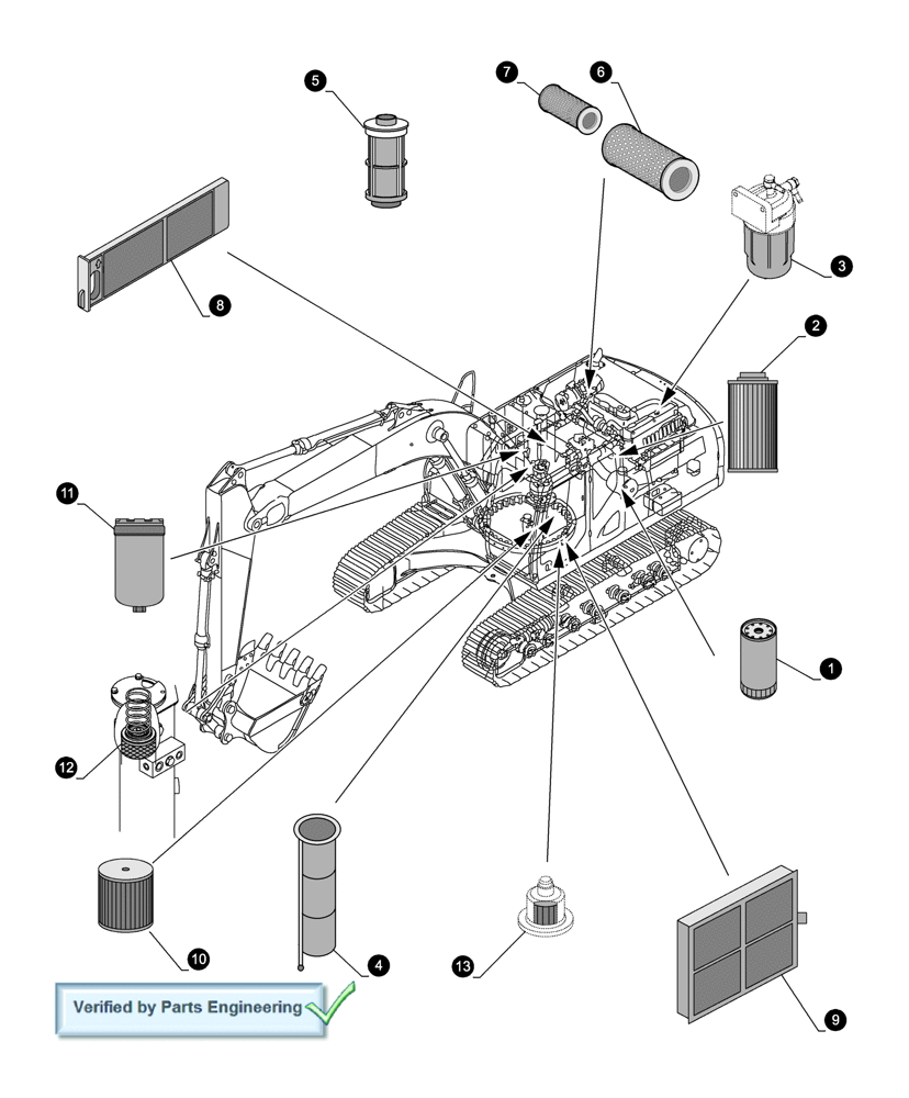 Схема запчастей Case CX235C SR - (05.100.04[01]) - MAINTENANCE PARTS - FILTERS (05) - SERVICE & MAINTENANCE