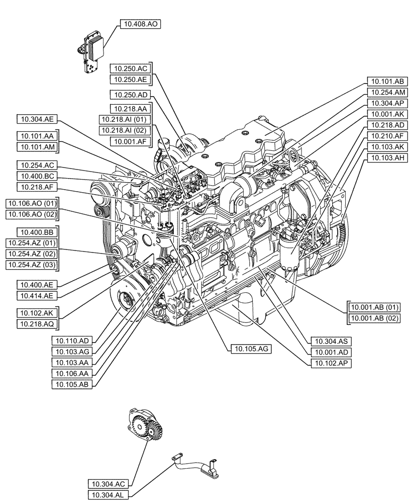 Схема запчастей Case F4HFE613E B005 - (10.000.00) - PICTORIAL INDEX - ENGINE (10) - ENGINE