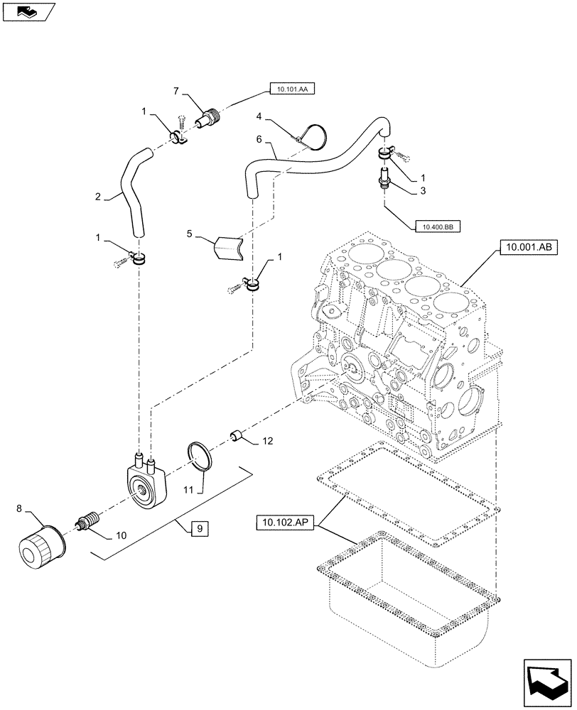 Схема запчастей Case SR160 - (10.304.AE) - OIL FILTER, CONNECTORS & LINES (10) - ENGINE