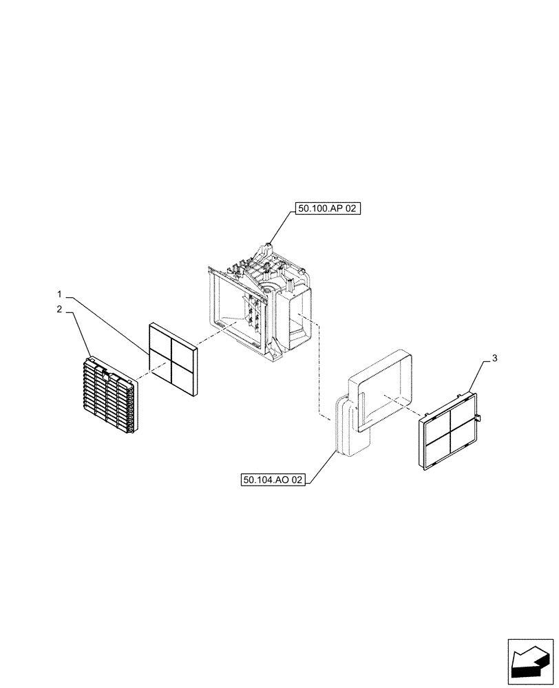 Схема запчастей Case CX490D RTC - (50.104.AQ) - CAB, AIR FILTER (50) - CAB CLIMATE CONTROL