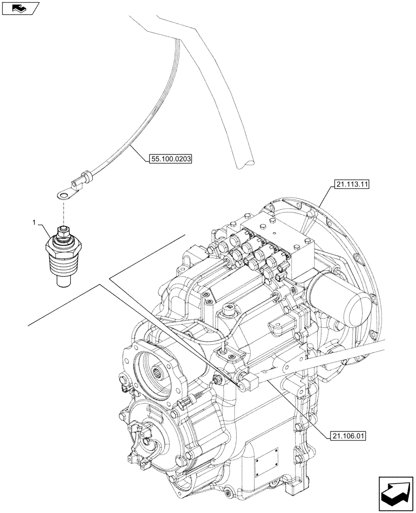 Схема запчастей Case 580SN WT - (55.020.03[03]) - VAR - 423062 - TRANSMISSION, POWERSHIFT, TEMPERATURE SENDER (55) - ELECTRICAL SYSTEMS