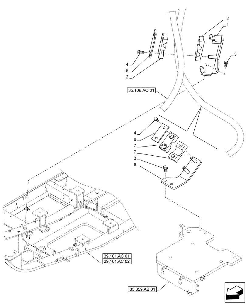 Схема запчастей Case CX500D LC - (35.106.AO[02]) - VARIABLE DELIVERY HYDRAULIC PUMP, PRESSURE PIPE, BRACKET (35) - HYDRAULIC SYSTEMS