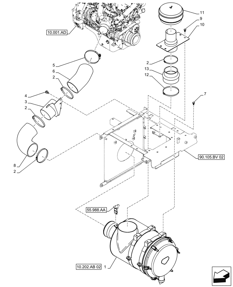 Схема запчастей Case CX490D RTC - (10.202.AB[01]) - AIR CLEANER (10) - ENGINE