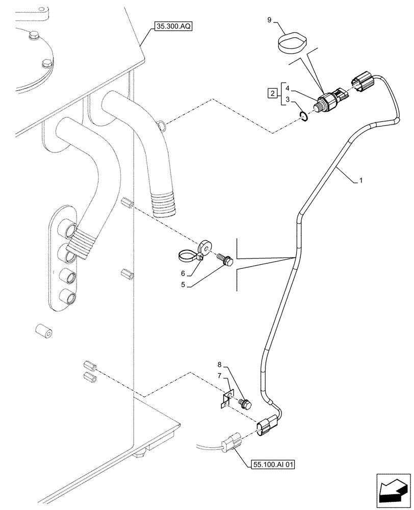 Схема запчастей Case CX490D RTC - (55.036.AB[01]) - VAR - 461865 - 461561 - HYDRAULIC, FLUID, PRESSURE SWITCH, HAMMER CIRCUIT (55) - ELECTRICAL SYSTEMS