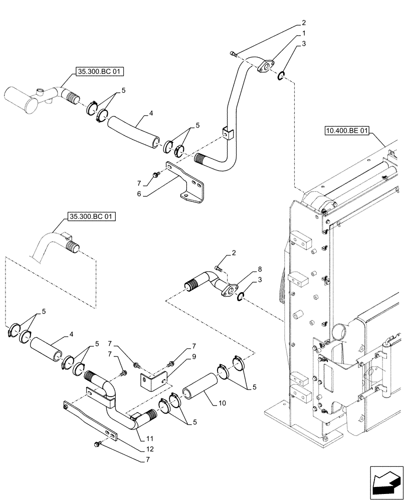 Схема запчастей Case CX500D RTC - (35.300.BC[02]) - OIL COOLER LINE (35) - HYDRAULIC SYSTEMS