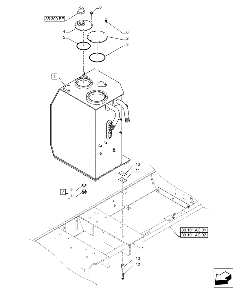 Схема запчастей Case CX500D RTC - (35.300.AQ) - HYDRAULIC OIL RESERVOIR (35) - HYDRAULIC SYSTEMS