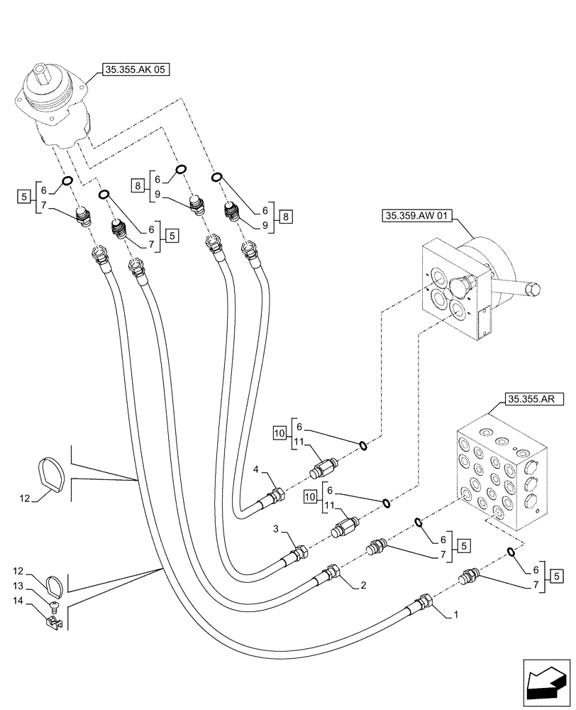 Схема запчастей Case CX490D RTC - (35.355.AC[06]) - VAR - 461558 - JOYSTICK, LH, HYDRAULIC LINE, CONTROL VALVE, CONTROL PATTERN SELECTION (35) - HYDRAULIC SYSTEMS