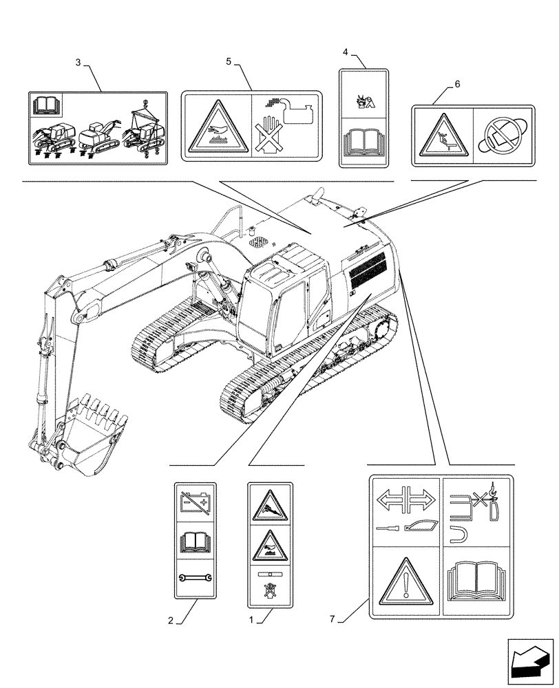 Схема запчастей Case CX490D LC - (90.108.AC[08]) - WARNING DECAL (90) - PLATFORM, CAB, BODYWORK AND DECALS