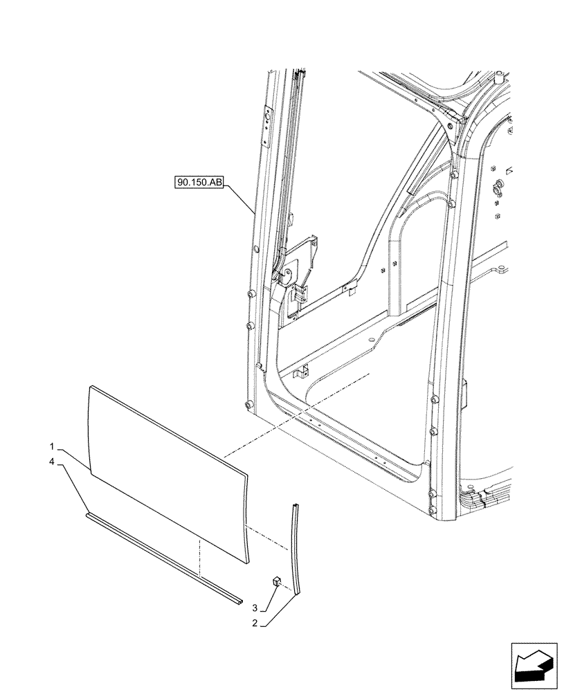 Схема запчастей Case CX500D LC - (90.156.AG) - CAB, WINDOW, FRONT, LOWER (90) - PLATFORM, CAB, BODYWORK AND DECALS