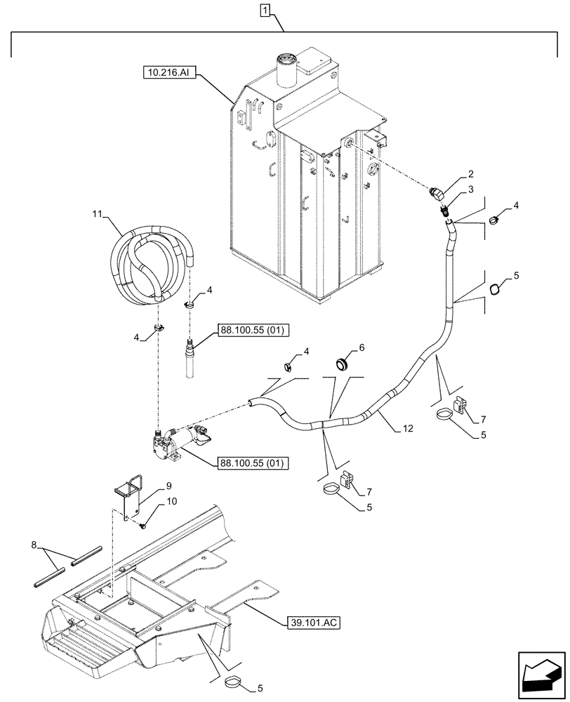 Схема запчастей Case CX130D - (88.100.55[02]) - DIA KIT, FUEL TRANSFER PUMP, SUPPLY LINES (88) - ACCESSORIES