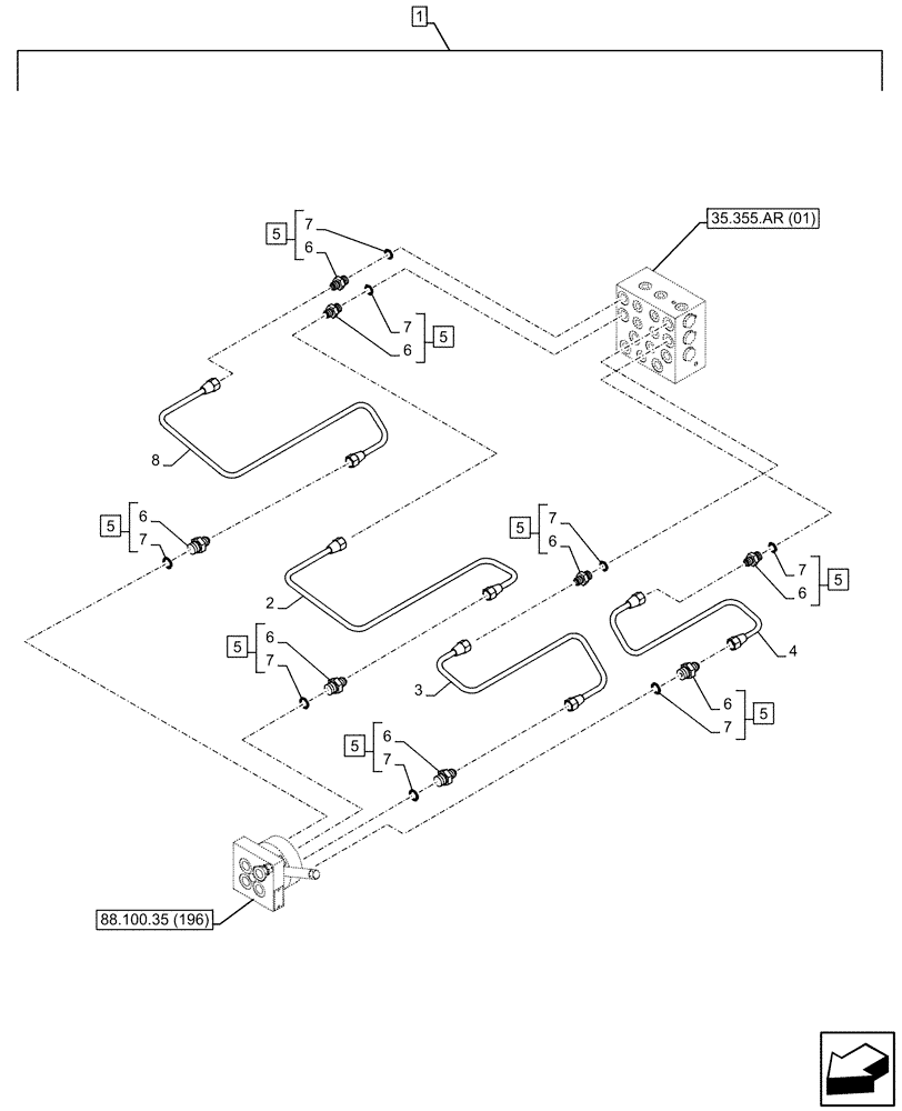 Схема запчастей Case CX160D LC - (88.100.35[198]) - DIA KIT, CONTROL PATTERN SELECTION, VALVE, SELECTOR, HYDRAULIC LINE (88) - ACCESSORIES