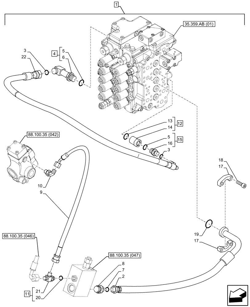 Схема запчастей Case CX130D - (88.100.35[045]) - DIA KIT, HAMMER CIRCUIT, HIGH FLOW, W/ ELECTRICAL PROPORTIONAL CONTROL, DIRECTIONAL CONTROL VALVE, LINE (88) - ACCESSORIES