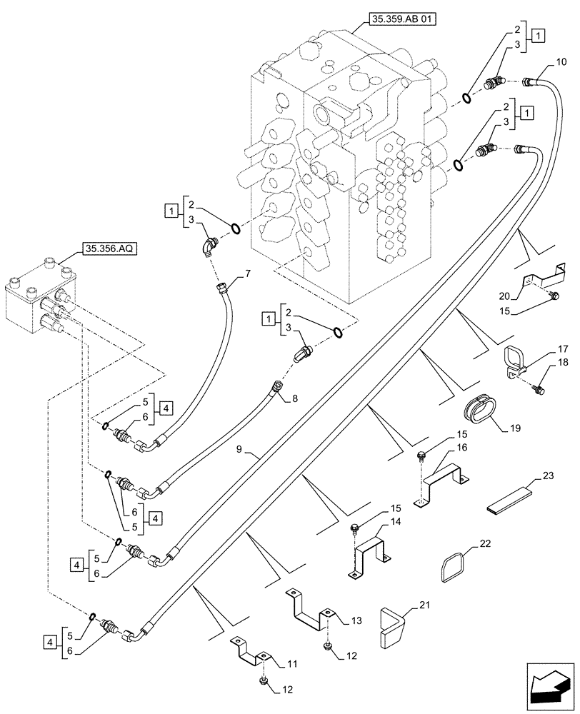 Схема запчастей Case CX500D RTC - (35.356.AR[07]) - VAR - 461558 - PEDAL, DRAIN LINE, CONTROL PATTERN SELECTION (35) - HYDRAULIC SYSTEMS