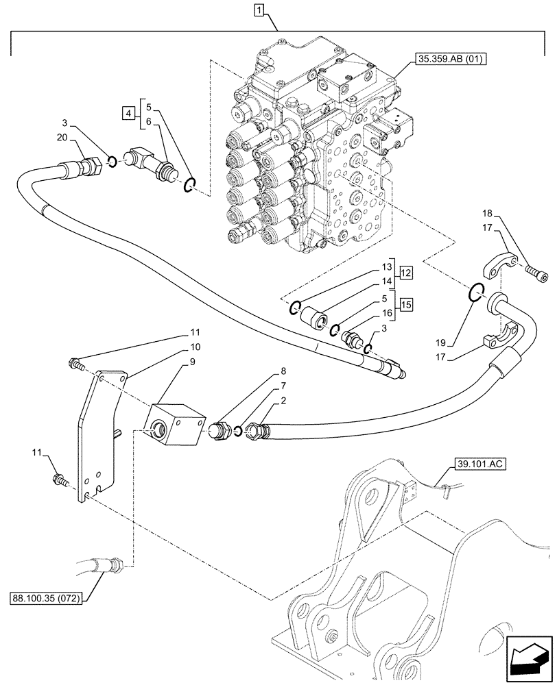 Схема запчастей Case CX130D LC - (88.100.35[070]) - DIA KIT, AUXILIARY CIRCUIT, SHEARS, W/ ELECTRICAL PROPORTIONAL CONTROL, BOOM, LINE (88) - ACCESSORIES