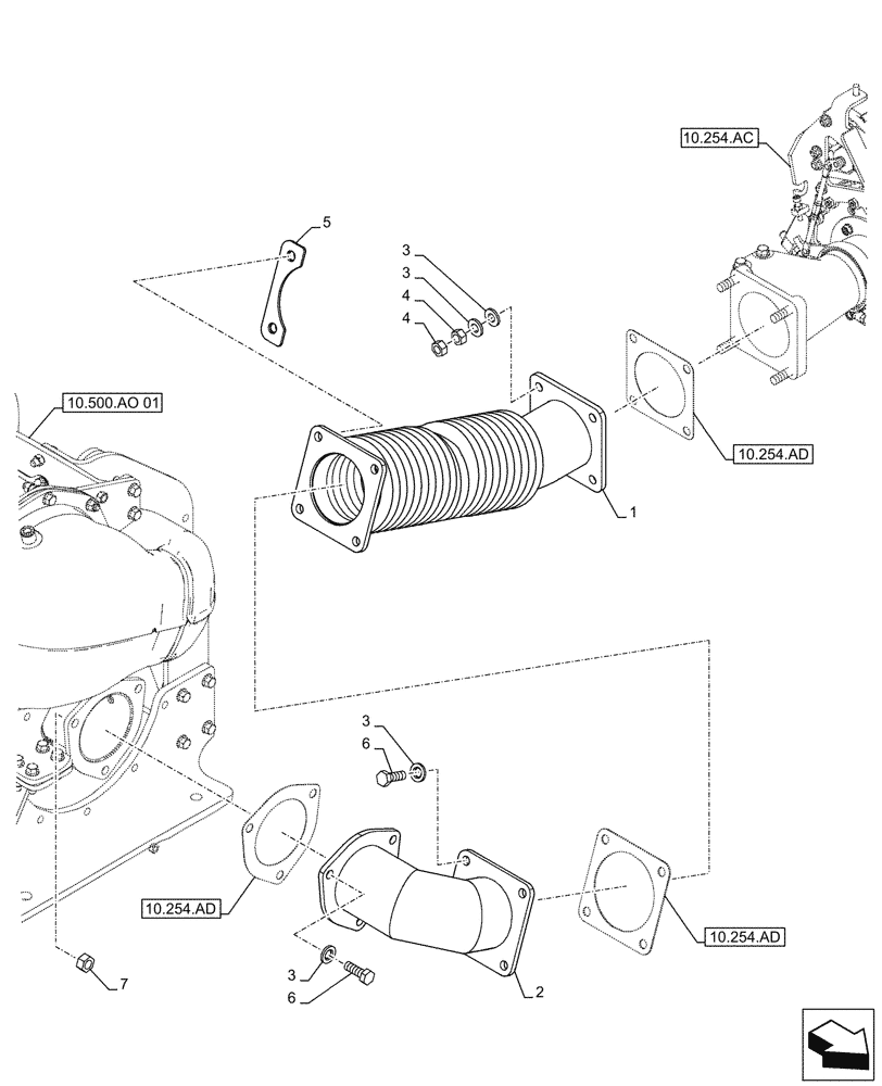 Схема запчастей Case CX490D RTC - (10.254.AD[01]) - EXHAUST SYSTEM, EXHAUST PIPE (10) - ENGINE