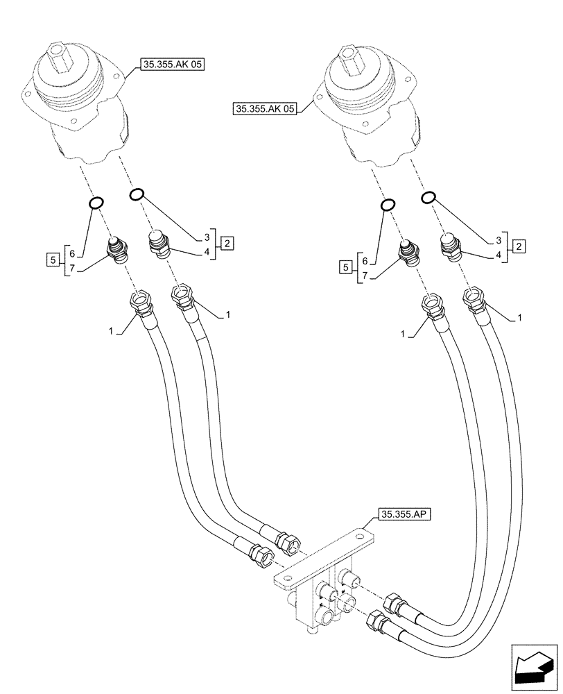 Схема запчастей Case CX490D RTC - (35.355.AO) - STD + VAR - 461558 - JOYSTICK, DRAIN LINE, BLOCK, CONTROL PATTERN SELECTION (35) - HYDRAULIC SYSTEMS