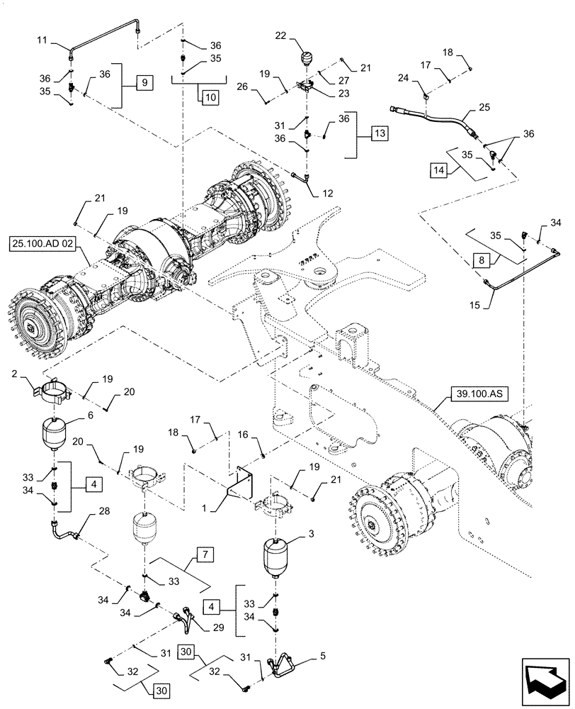 Схема запчастей Case 1021G - (33.110.010[02]) - VAR - 424235 - BRAKE ACCUMULATOR INSTALLATION, HD AXLE (33) - BRAKES & CONTROLS