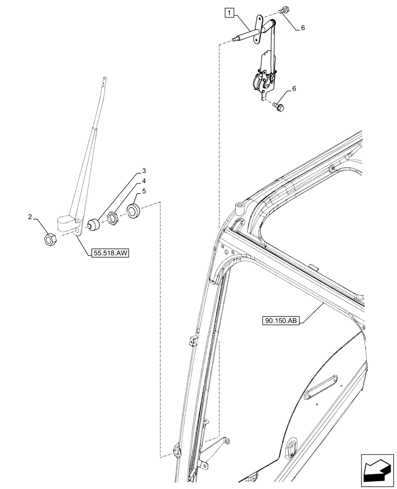 Схема запчастей Case CX500D RTC - (55.518.AZ) - WINDSHIELD WIPER, MOTOR (55) - ELECTRICAL SYSTEMS