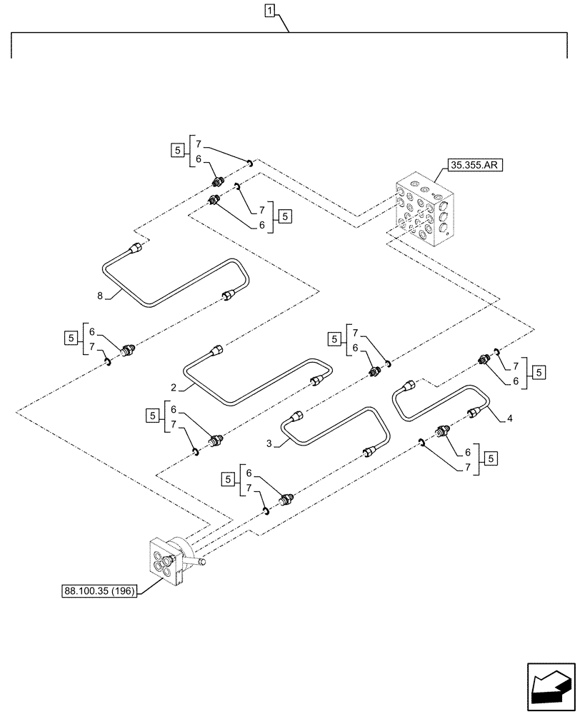 Схема запчастей Case CX130D - (88.100.35[198]) - DIA KIT, CONTROL PATTERN SELECTION, VALVE, SELECTOR, HYDRAULIC LINE (88) - ACCESSORIES