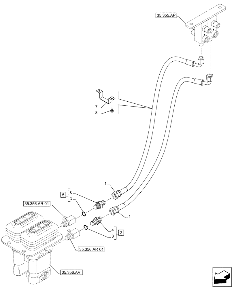 Схема запчастей Case CX500D RTC - (35.356.AR[06]) - VAR - 461558 - PEDAL, DRAIN LINE, CONTROL PATTERN SELECTION (35) - HYDRAULIC SYSTEMS