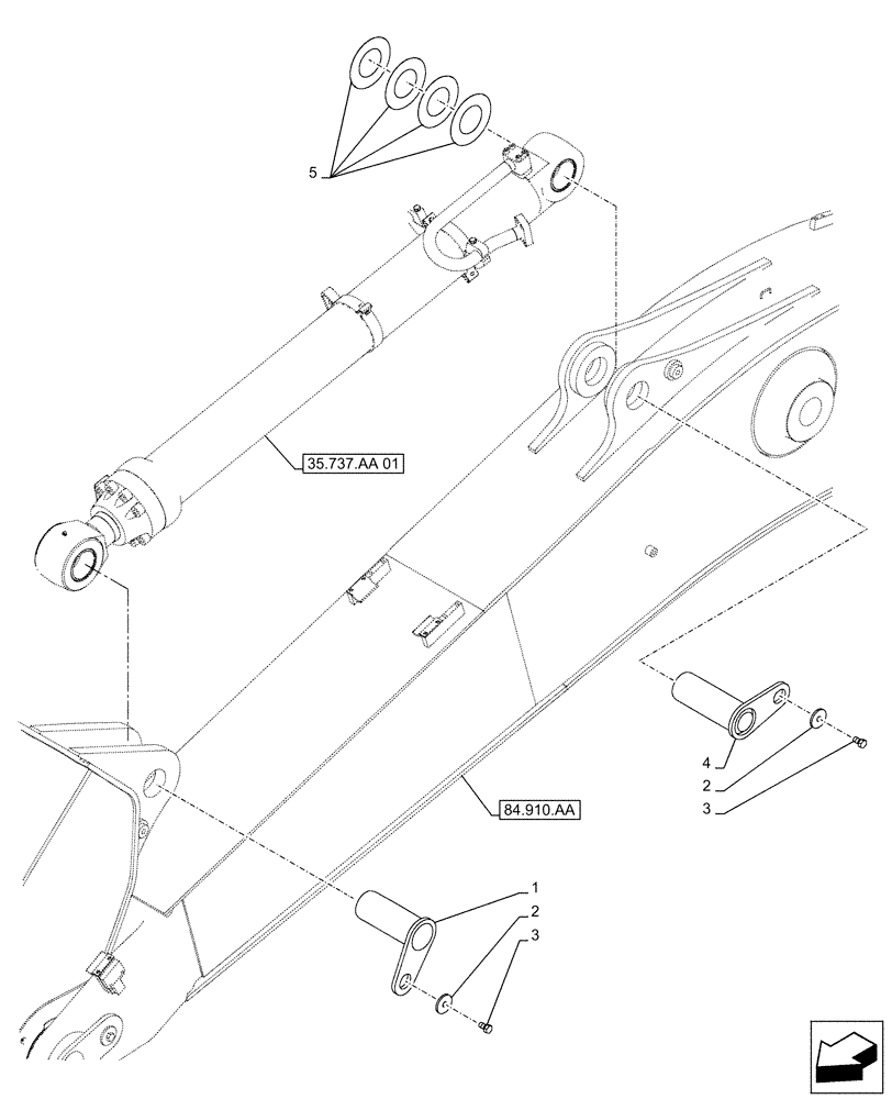 Схема запчастей Case CX500D RTC - (84.912.AB[01]) - VAR - 481064 - ARM, CYLINDER, PIN, SAFETY VALVE (84) - BOOMS, DIPPERS & BUCKETS