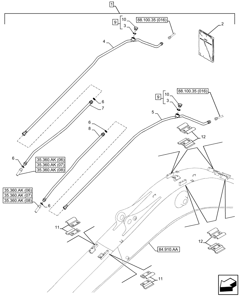 Схема запчастей Case CX130D LC - (88.100.35[015]) - DIA KIT, HAMMER CIRCUIT, W/ HYDRAULIC CONTROL, BOOM, LINE (88) - ACCESSORIES