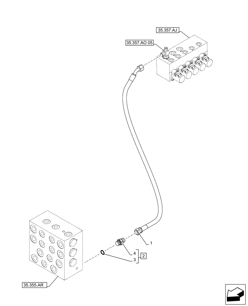 Схема запчастей Case CX490D RTC - (35.357.AO[04]) - STD + VAR - 461558 - MAIN, SOLENOID VALVE, PRESSURE PIPE, CONTROL PATTERN SELECTION (35) - HYDRAULIC SYSTEMS