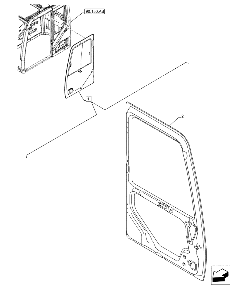Схема запчастей Case CX490D LC - (90.154.AA) - CAB DOOR (90) - PLATFORM, CAB, BODYWORK AND DECALS