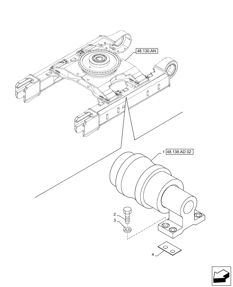 Схема запчастей Case CX490D RTC - (48.138.AD[01]) - TRACK ROLLER, SUPPORT (48) - TRACKS & TRACK SUSPENSION