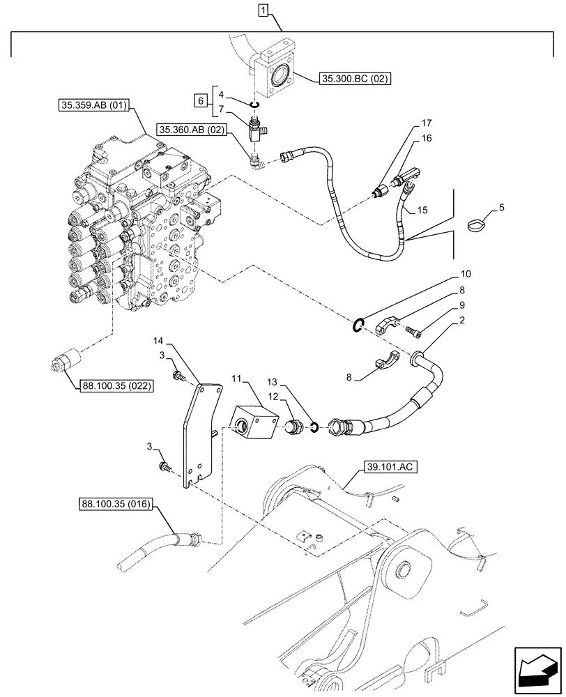 Схема запчастей Case CX130D - (88.100.35[018]) - DIA KIT, HAMMER CIRCUIT, W/ HYDRAULIC CONTROL, MANIFOLD VALVE, LINE (88) - ACCESSORIES