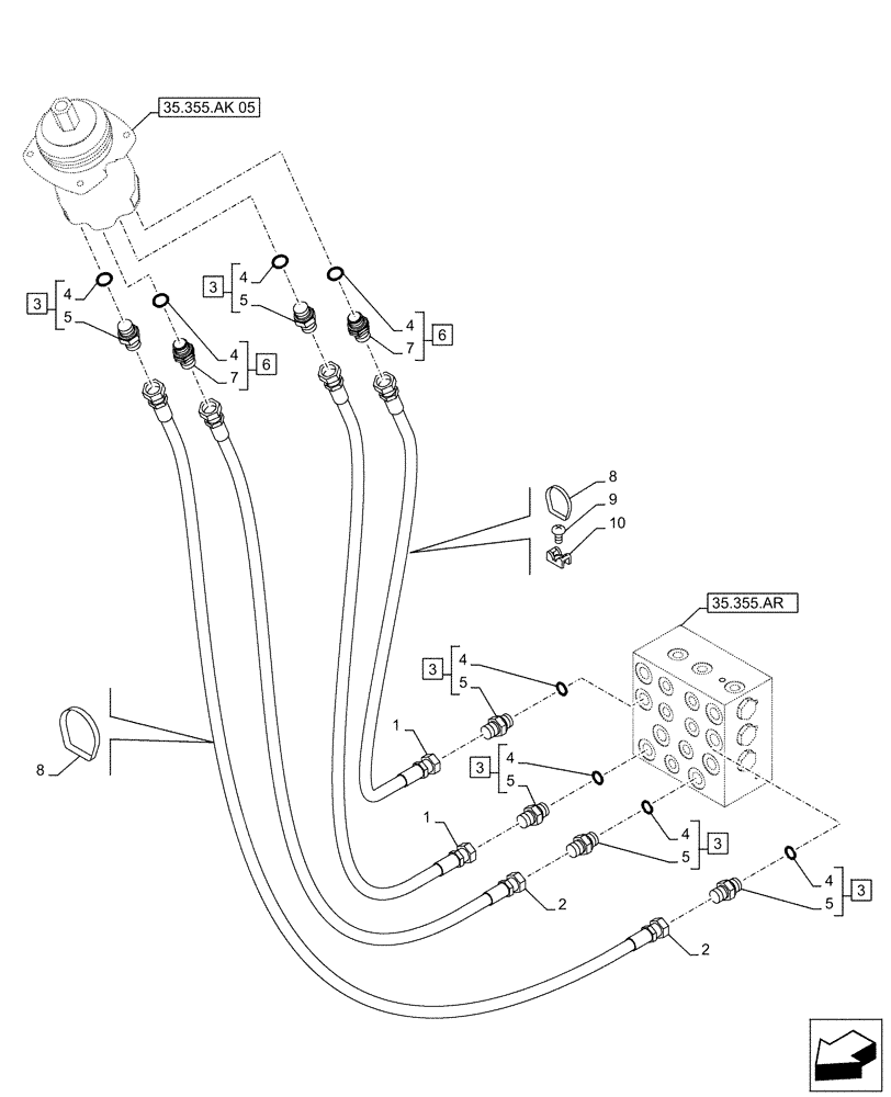 Схема запчастей Case CX500D RTC - (35.355.AC[01]) - JOYSTICK, RH, HYDRAULIC LINE, CONTROL VALVE (35) - HYDRAULIC SYSTEMS