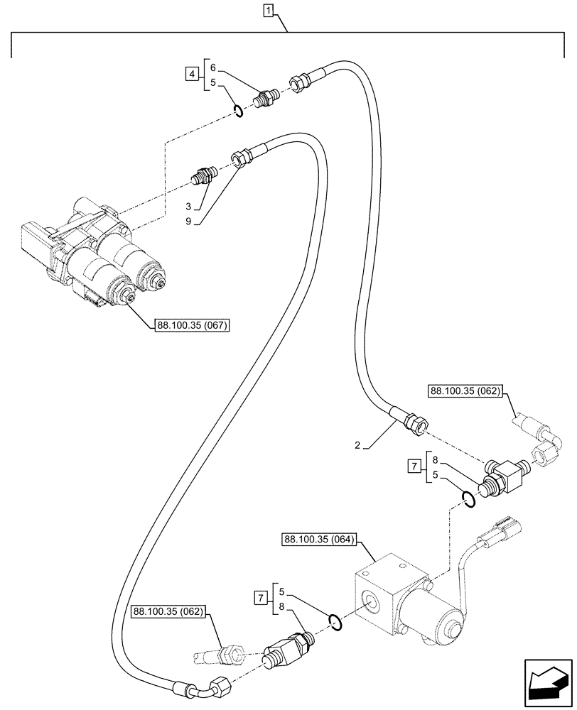 Схема запчастей Case CX130D - (88.100.35[063]) - DIA KIT, AUXILIARY CIRCUIT, SHEARS, W/ ELECTRICAL PROPORTIONAL CONTROL, SOLENOID VALVE, REDUCER, LINE (88) - ACCESSORIES