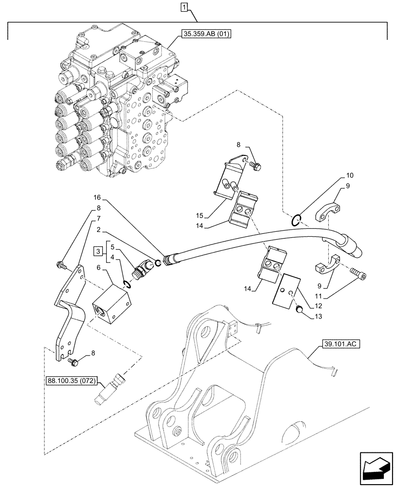 Схема запчастей Case CX130D LC - (88.100.35[071]) - DIA KIT, AUXILIARY CIRCUIT, SHEARS, W/ ELECTRICAL PROPORTIONAL CONTROL, BOOM, LINE (88) - ACCESSORIES