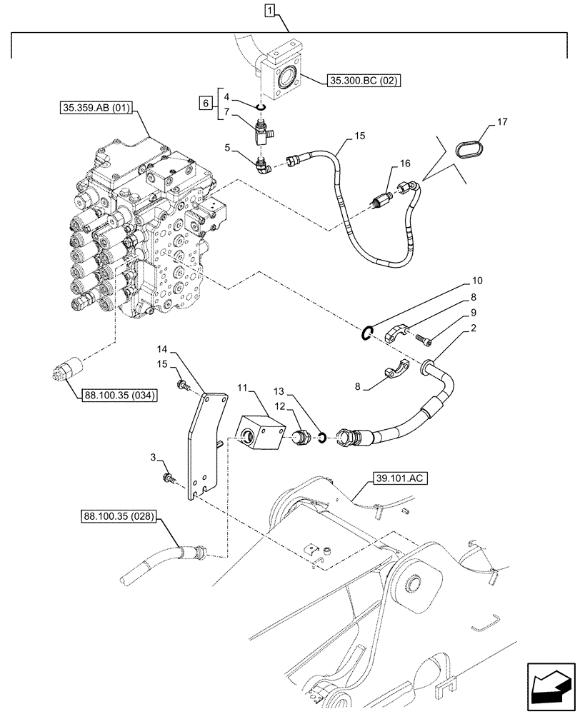 Схема запчастей Case CX130D - (88.100.35[030]) - DIA KIT, HAMMER CIRCUIT, W/ ELECTRICAL PROPORTIONAL CONTROL, MANIFOLD VALVE, LINE (88) - ACCESSORIES